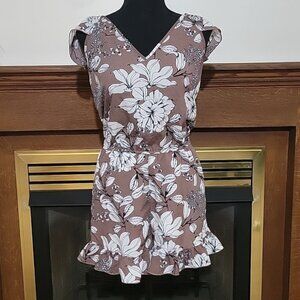 Floral Romper with White Flowers Ruffle Sleeves Charlotte Russe Size XS